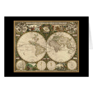 Antique 1660 World Map by Frederick de Wit Hälsningskort