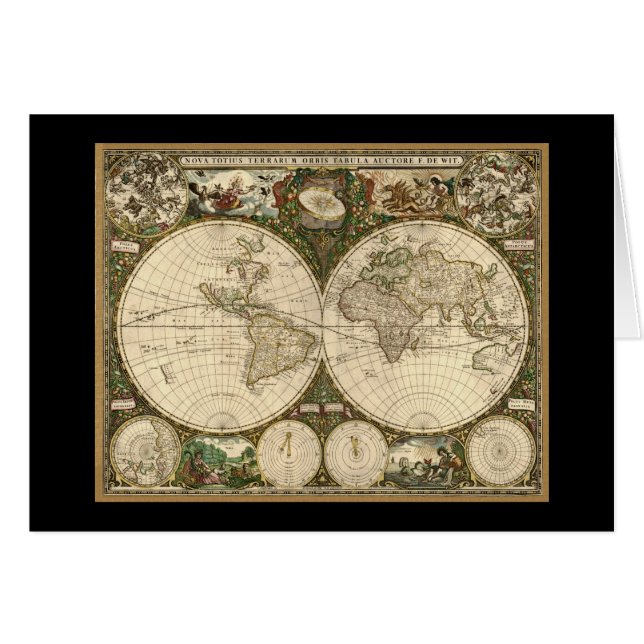Antique 1660 World Map by Frederick de Wit Hälsningskort (Framsidan Horizontal)