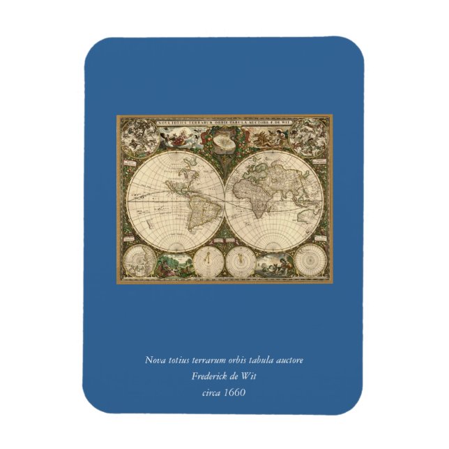 Antique 1660 World Map by Frederick de Wit Magnet (Vertikal)
