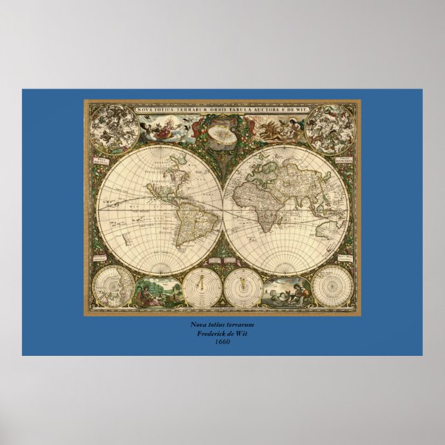 Antique 1660 World Map by Frederick de Wit Poster (Framsidan)