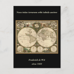 Antique 1660 World Map by Frederick de Wit Vykort