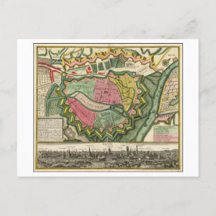 Antique 1730 Karta i Gdansk, Polen Vykort