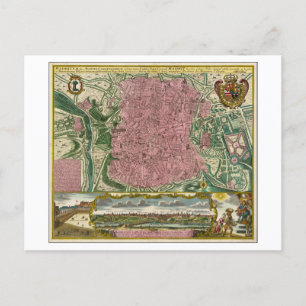 Antique 1730 Karta i Madrid, Spanien Vykort
