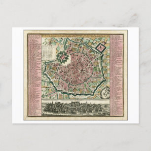 Antique 1730 Karta i Milano, Italien Vykort