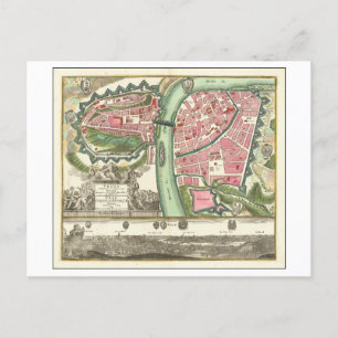 Antique 1730 Karta i Prag, Tjeckien Vykort