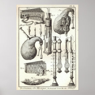 Antique 1769 Bagpipes & Vind Instruments Poster