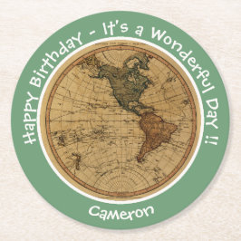 Antique 1786 Westerna Hemisphere Karta Temaparty Underlägg Papper Rund