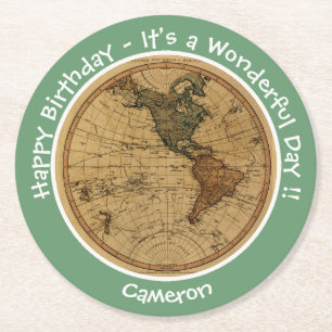 Antique 1786 Westerna Hemisphere Karta Temaparty Underlägg Papper Rund