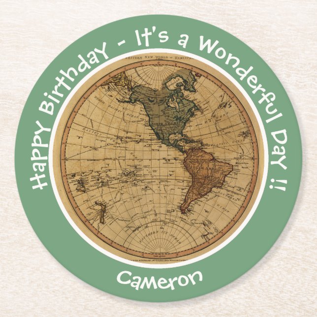 Antique 1786 Westerna Hemisphere Karta Temaparty Underlägg Papper Rund (Framsidan)