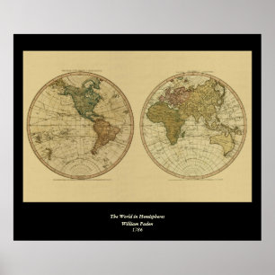 Antique 1786 World Map av William Faden Poster