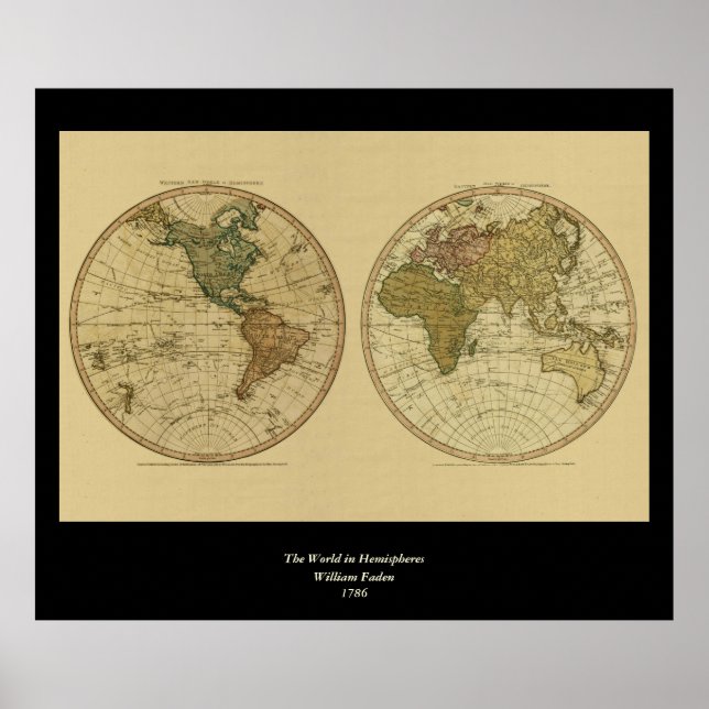 Antique 1786 World Map av William Faden Poster (Framsidan)