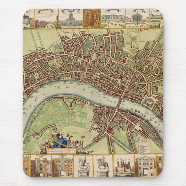 Antique 17:e århundradets Karta i London W. Hollar Musmatta (Framsidan)