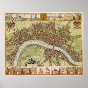 Antique 17:e århundradets Karta i London W. Hollar Poster