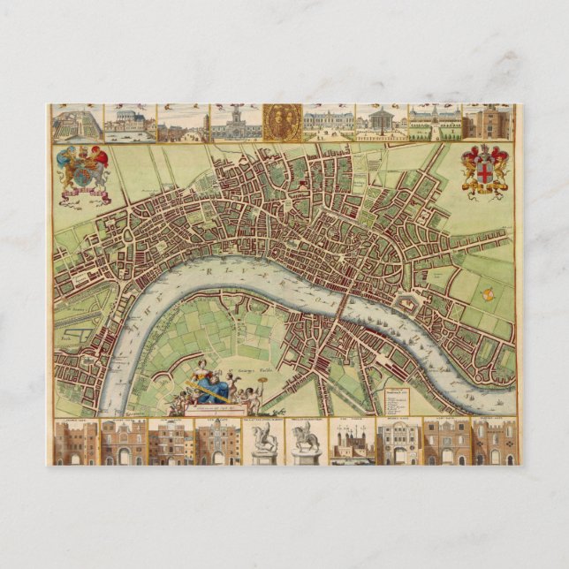 Antique 17:e århundradets Karta i London W. Hollar Vykort (Framsida)