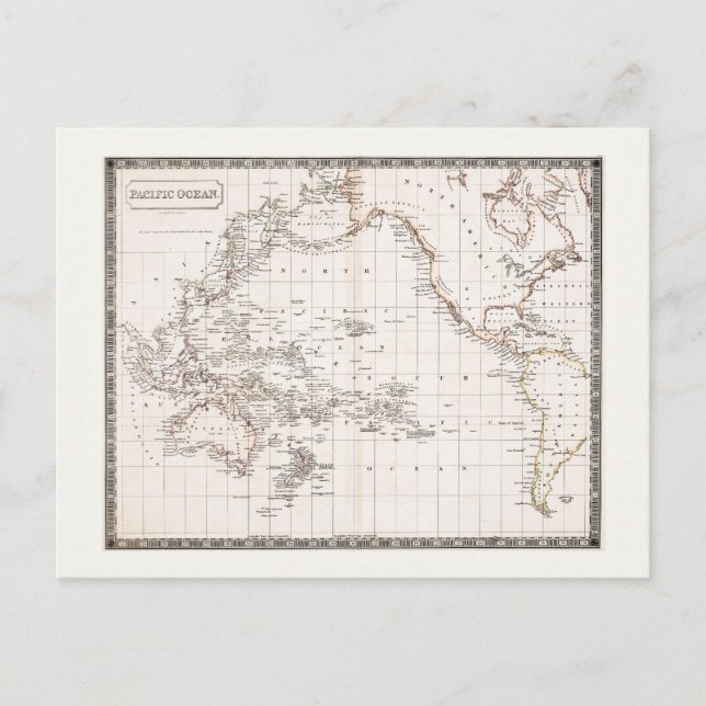 Antique 1800 s karta i Stilla havet Vykort (Framsida)