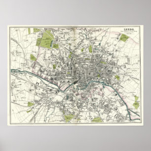 Antique 1800-talet Karta of Leeds Poster