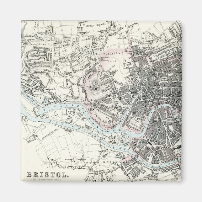 Antique 1800-talets Karta i Bristol England Magnet (Framsidan)