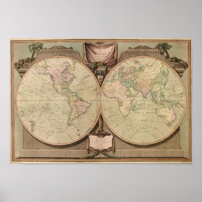 Antique 1808 World Map av Laurie och Whittle Poster (Framsidan)