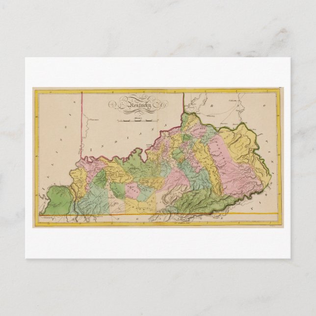 Antique 1815 Karta i Kentucky Vykort (Framsida)