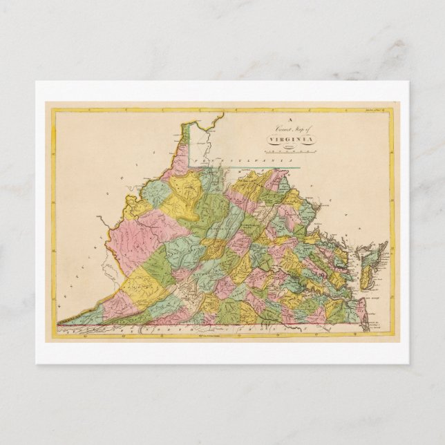 Antique 1815 Karta i Virginia Vykort (Framsida)