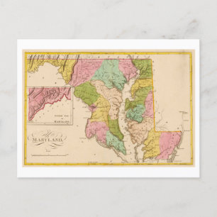 Antique 1815 Karta of Maryland Postcard Vykort