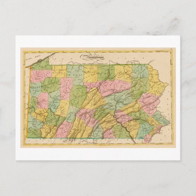 Antique 1815 Karta of Pennsylvania Postcard Vykort (Framsida)