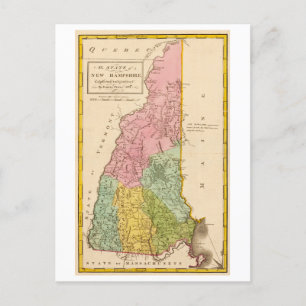 Antique 1815 New Hampshire Karta Postcard Vykort