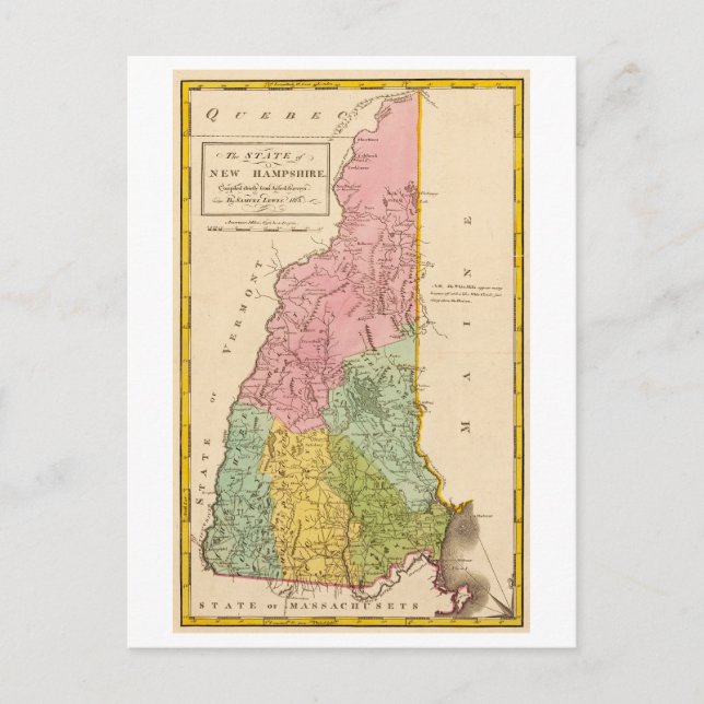 Antique 1815 New Hampshire Karta Postcard Vykort (Framsida)