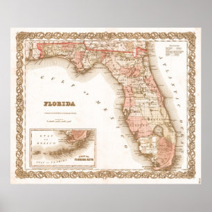 Antique 1855 Karta i Florida Poster