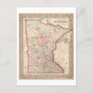 Antique 1868 Karta i Minnesota Vykort