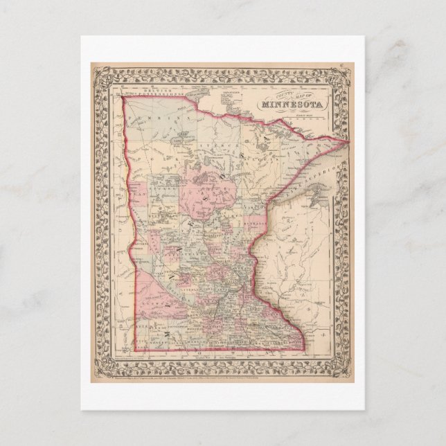 Antique 1868 Karta i Minnesota Vykort (Framsida)