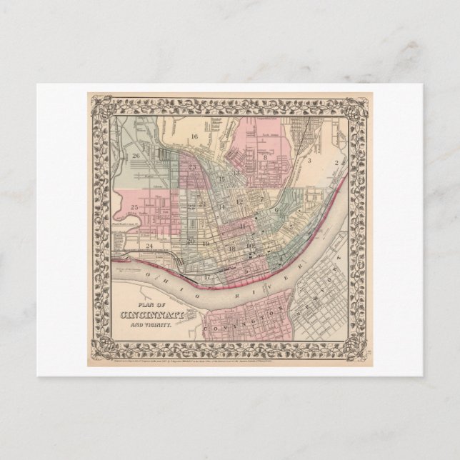 Antique 1868 Karta of Cincinnati Vykort (Framsida)