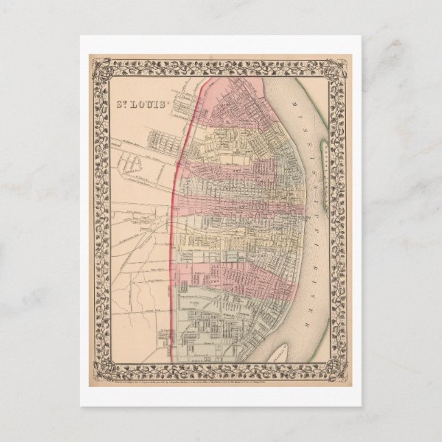 Antique 1868 Karta of St. Louis, Missouri Vykort (Framsida)