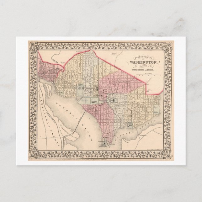 Antique 1868 Karta of Washington, DC Vykort (Framsida)
