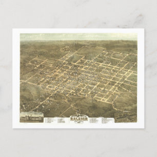Antique 1872 Karta of Raleigh, North Carolina Vykort