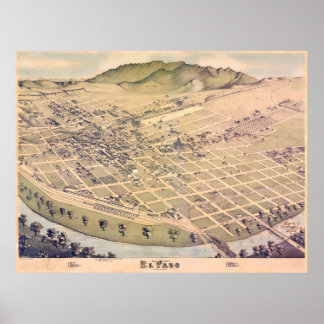 Antique 1885 Karta of El Paso, Texas, USA Poster