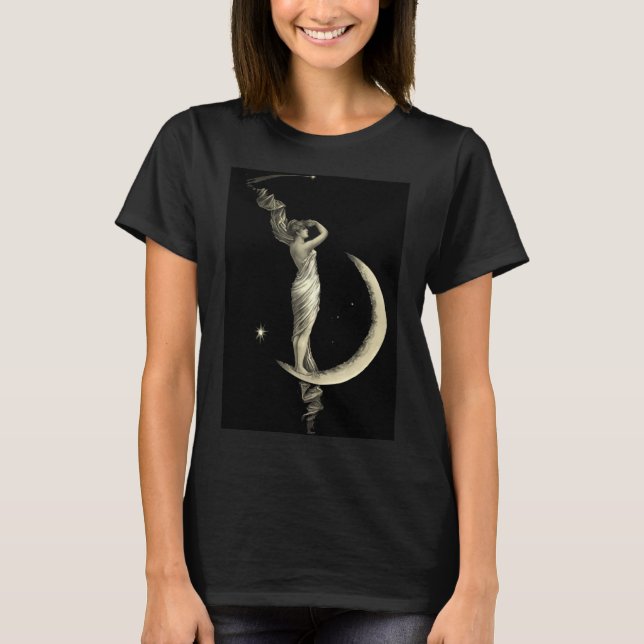 Antique 1889 Woman on Crescent Måne T Shirt (Framsida)