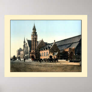 Antique 1890 färg, foto Brygges, station Poster