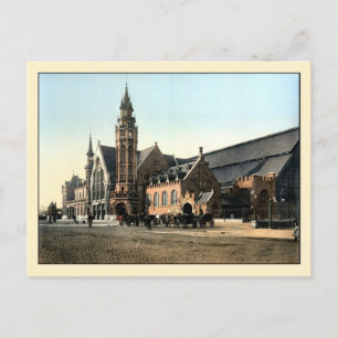 Antique 1890 färg, foto Brygges, station Vykort