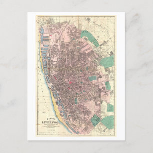 Antique 1890 Karta of Liverpool, England Vykort