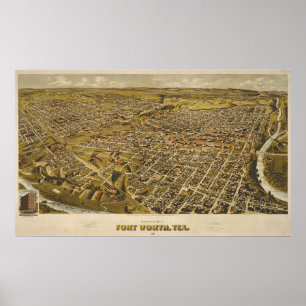 Antique 1891 Karta of Fort Worth, Texas, USA Poster