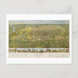 Antique 1891 Karta of Houston, Texas, vycard Vykort