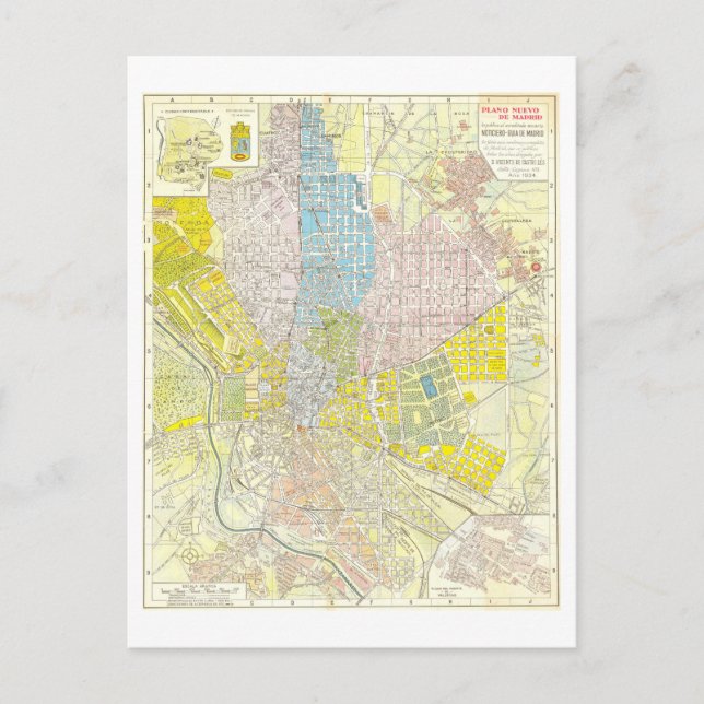 Antique 1934 Karta i Madrid, Spanien Vykort (Framsida)