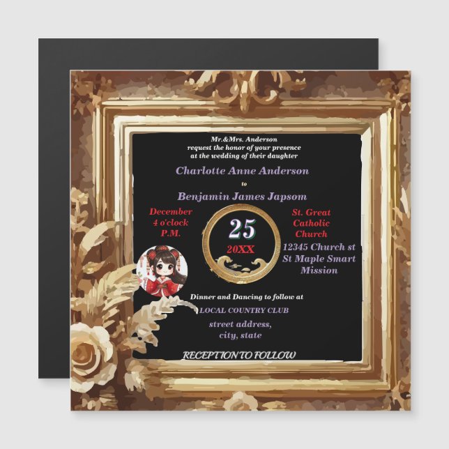 Antique 3D Golden Blommigt Botanical Ram (Fram/baksida)