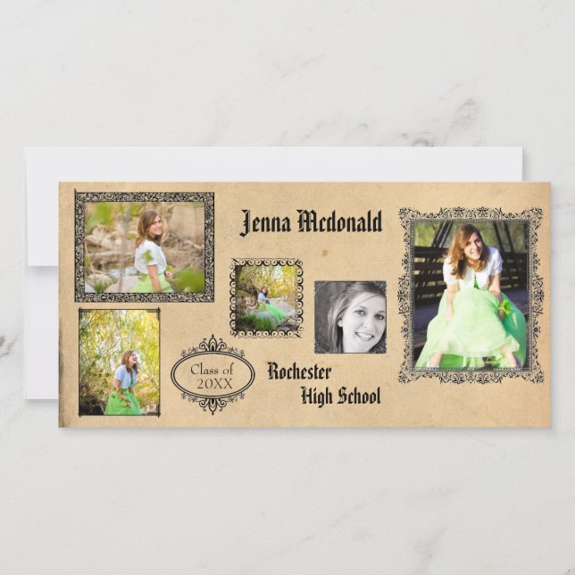 Antique 5 Photos - Grad Announcement PhoCard Meddelande (Framsida)