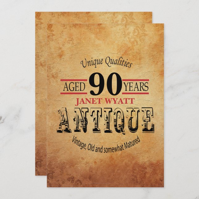 Antique 90:e Birthday Inbjudningar (Fram/baksida)