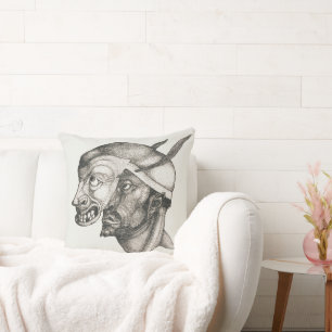 Antique abstrakt art, människans ansikte med mask kudde