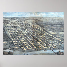 Antique Aerial City Karta of Austin, Texas, 1873 Poster