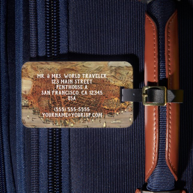 Antique Aerial Karta of San Francisco, Kalifornien Bagagebricka (Framsida Insitu 4)