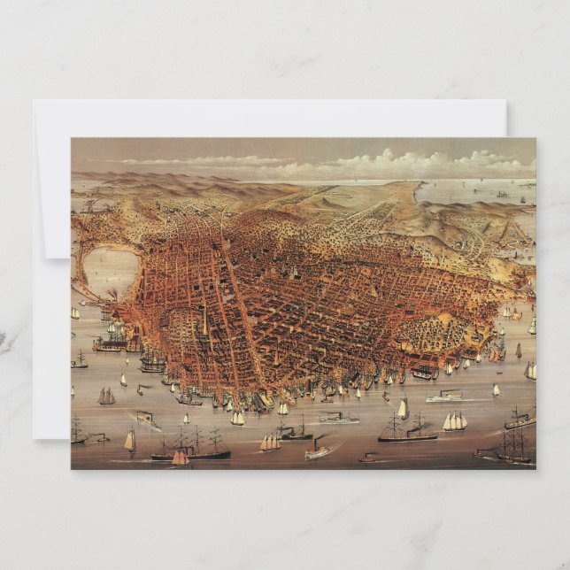 Antique Aerial Karta of San Francisco, Kalifornien Inbjudningar (Framsida)